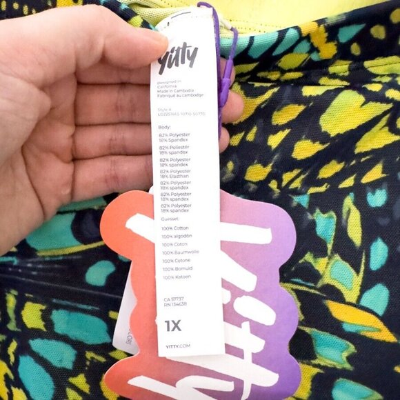 NEW Yitty Mesh Me Smoothing High Waist Legging Green Yellow Blue Butterfly Print - Picture 8 of 10